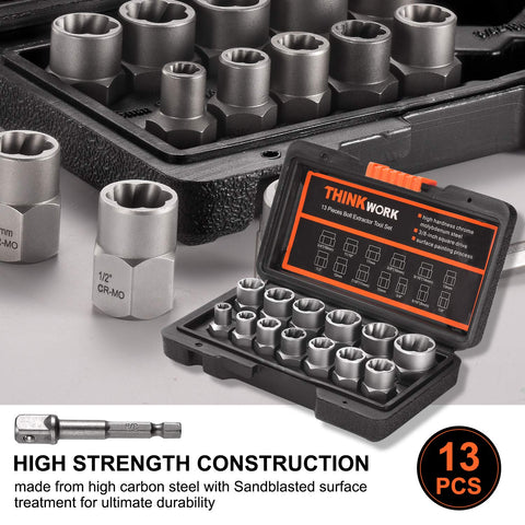 THINKWORK Bolt Extractor Kit close-up on fluted extractor design for tough bolts