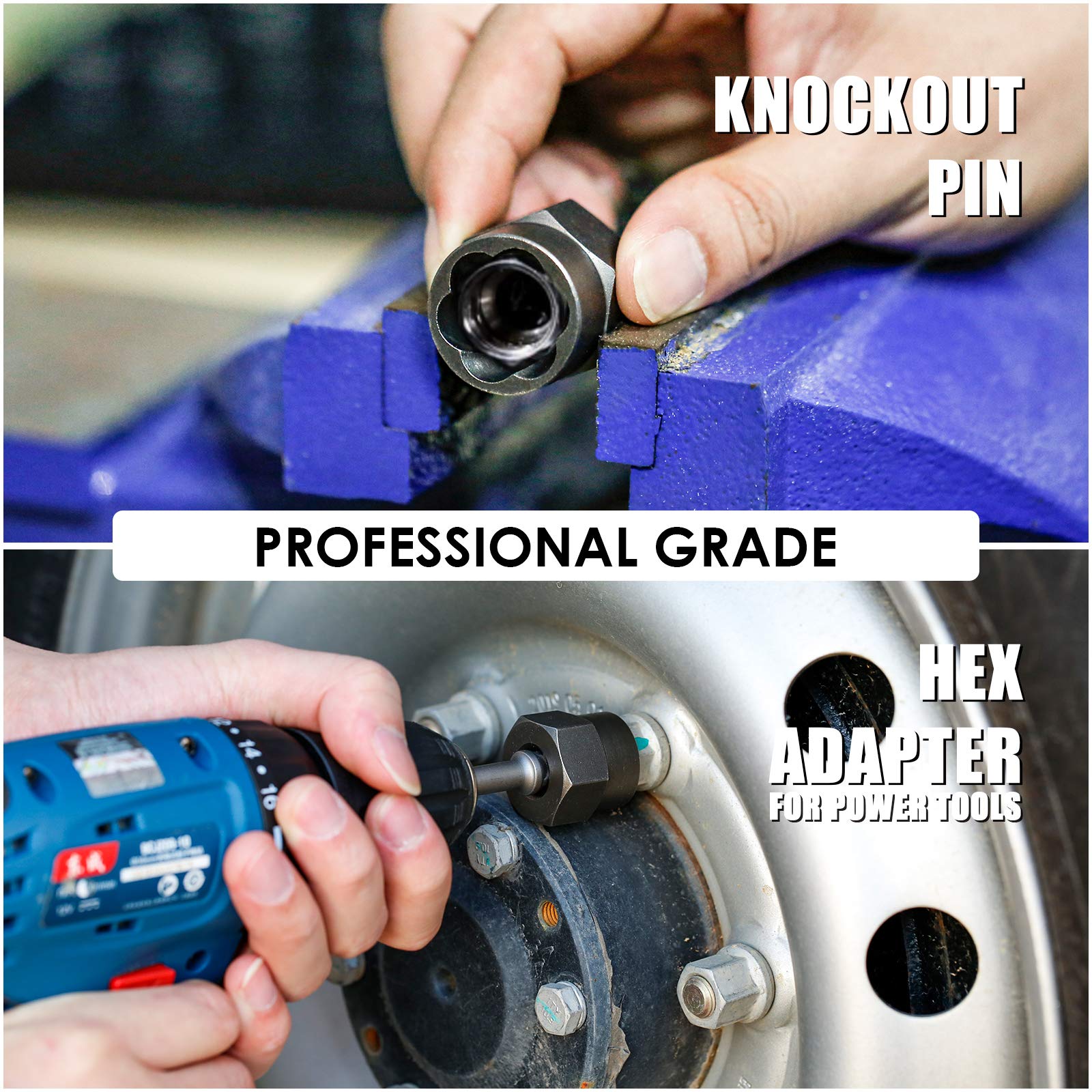 THINKWORK Bolt Extractor Kit with hex adapter demonstrates tool compatibility