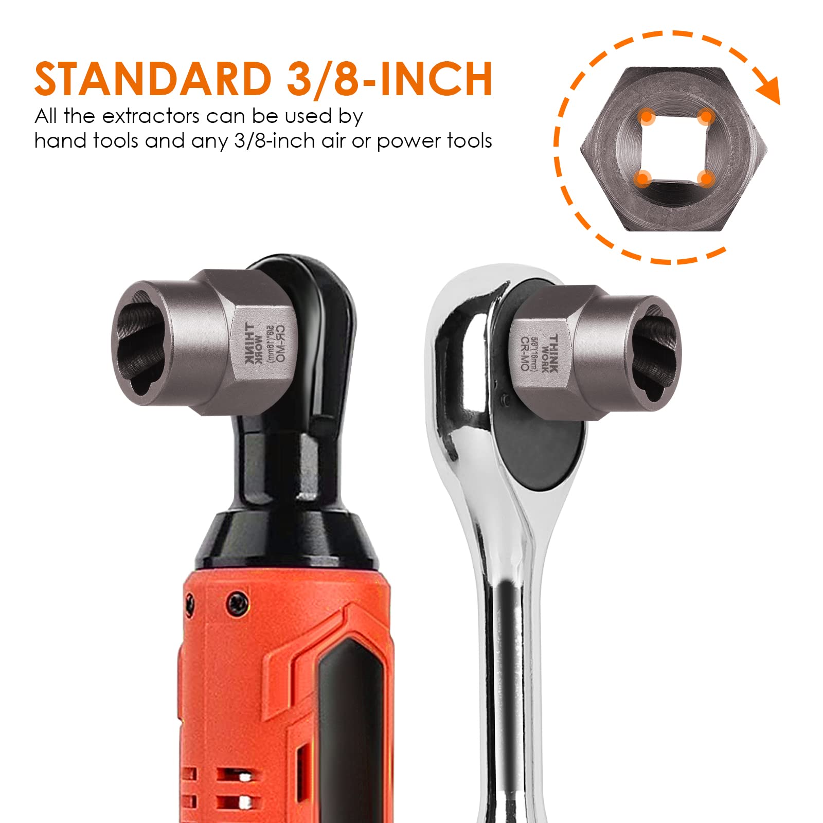 THINKWORK Bolt Extractor Kit reverse-flutes bite close-up for secure grip