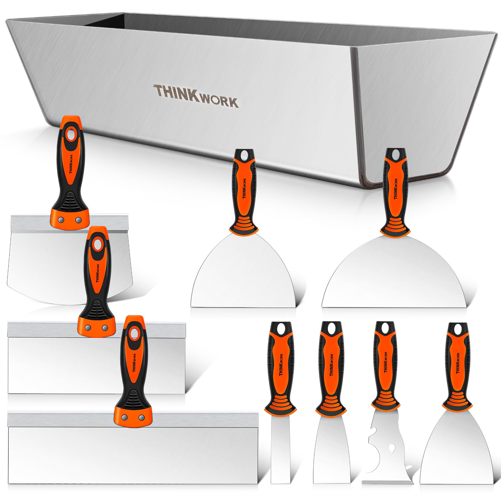 ThinkWork drywall knife set contents shown for versatile renovation tasks