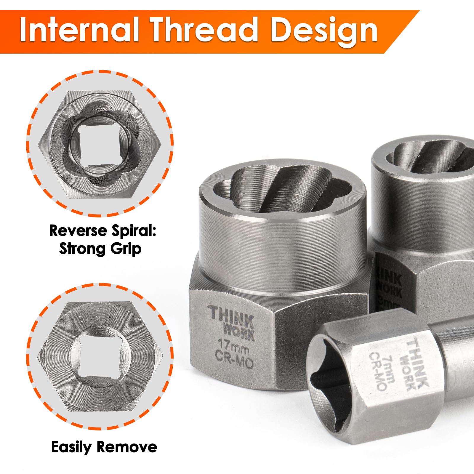 THINKWORK Easy Out Bolt Extractor Kit 41Cr Chrome Steel construction delivers lasting strength