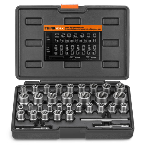 THINKWORK Easy Out Bolt Extractor Kit in case keeps tools organized for quick bolt removal