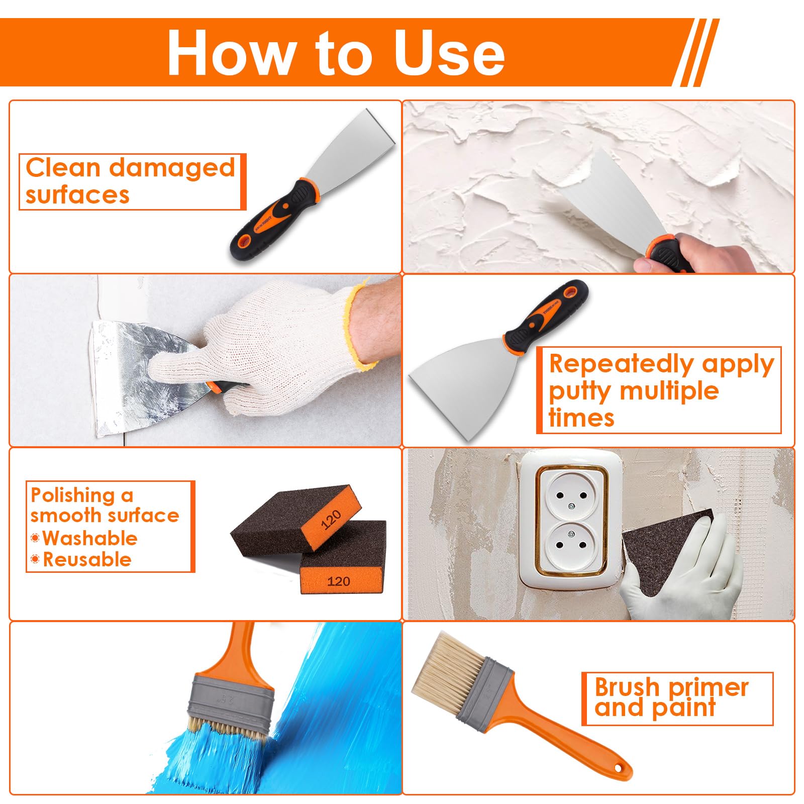 Thinkwork ergonomic-handle putty knives for comfortable use