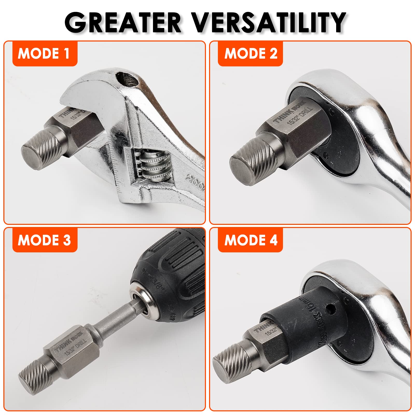 THINKWORK precision hex-head extractors provide strong torque with wrenches or sockets.