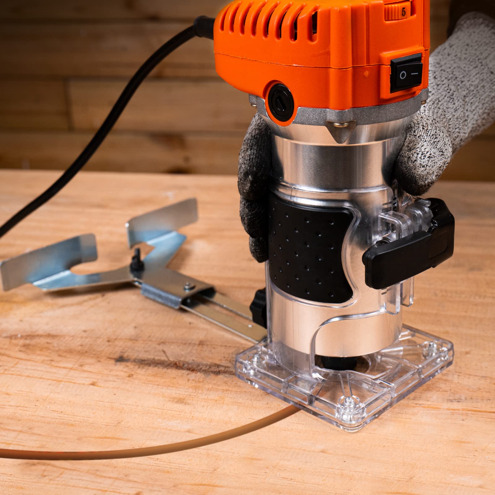 Thinkwork Router Tool in action on wood, trimming and shaping.
