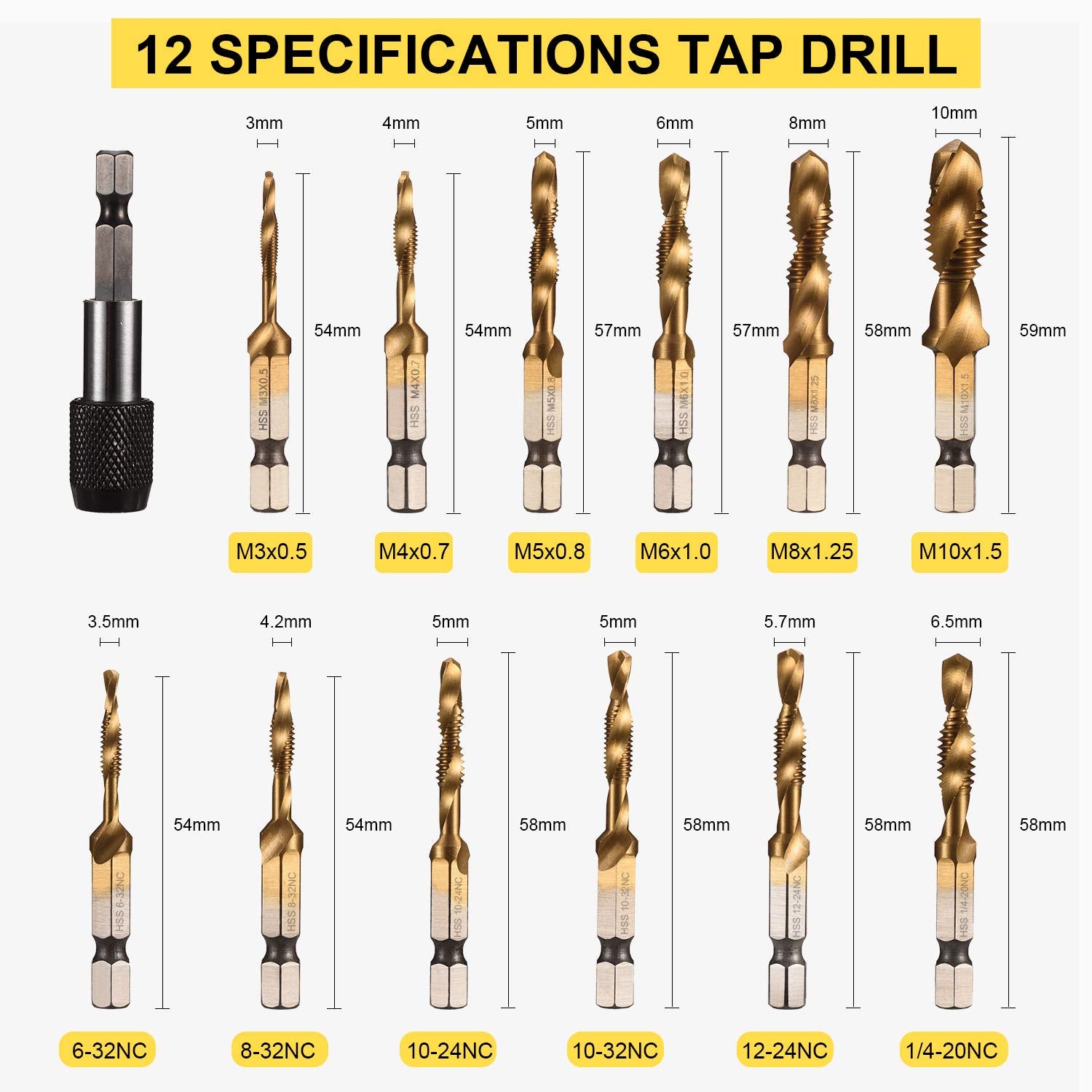 Thinkwork SAE and metric size labels on taps simplify selection.