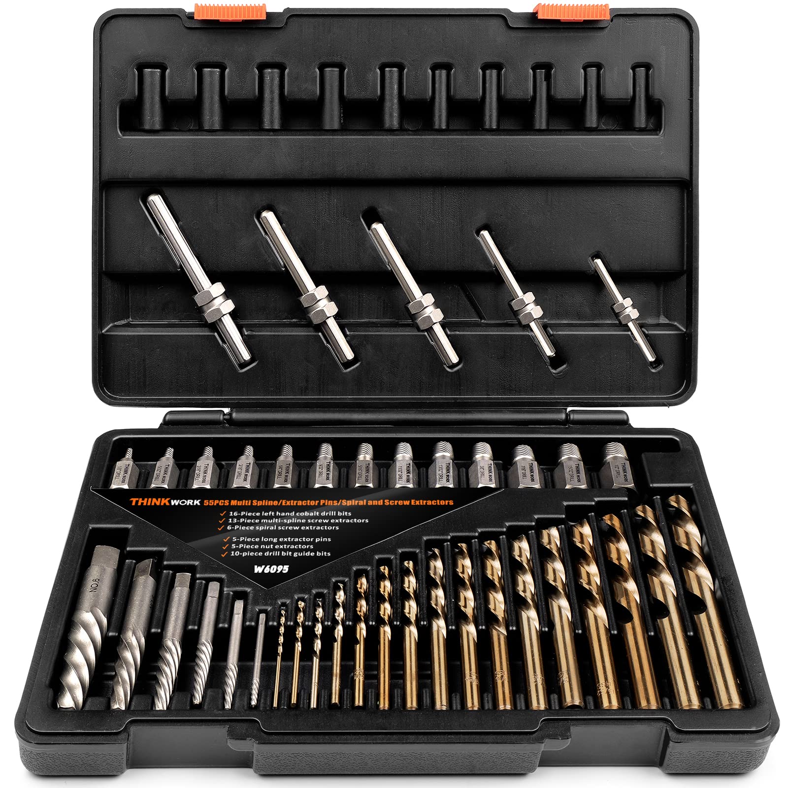 THINKWORK screw extractor set 55 pieces in case for versatile fastener removal