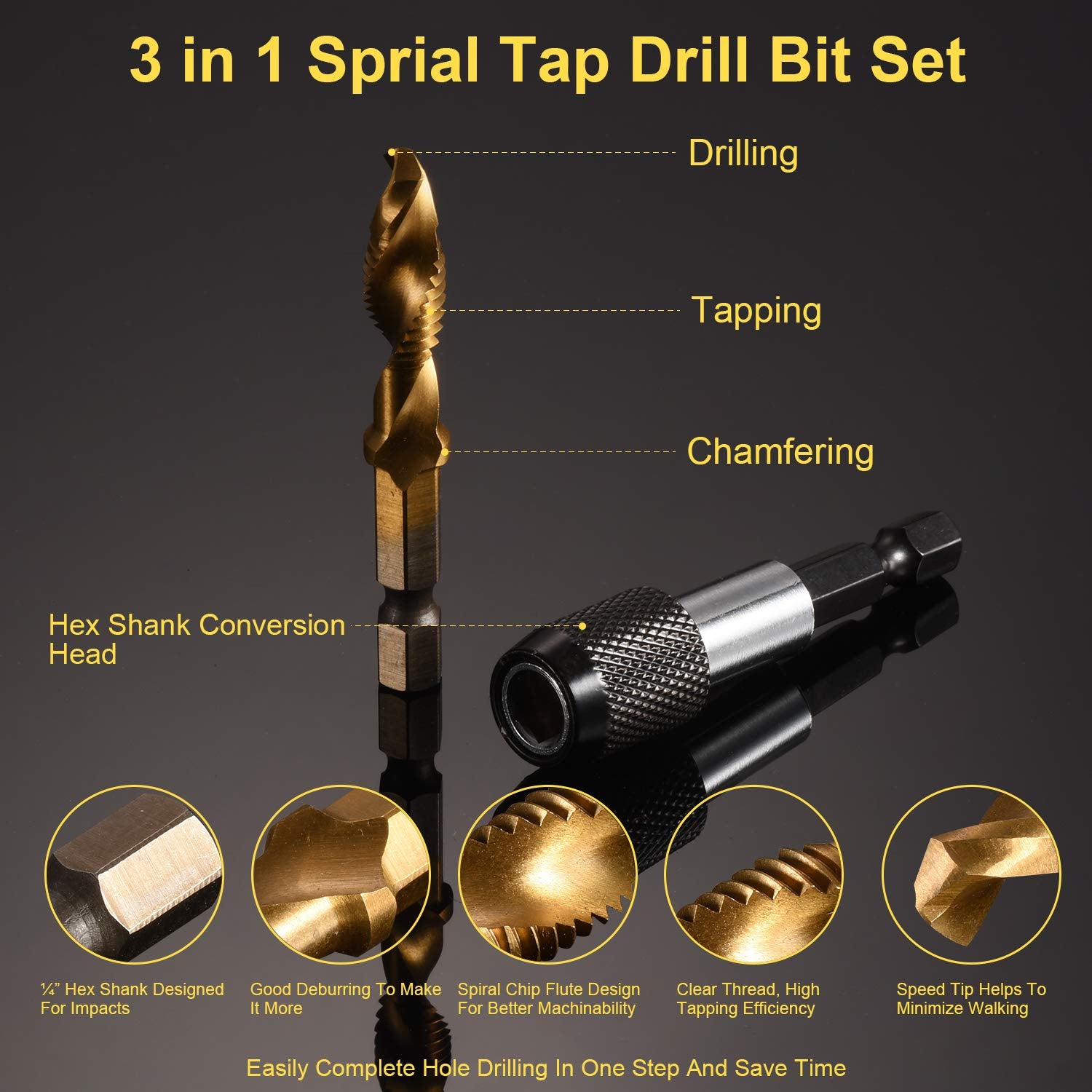 Thinkwork titanium-coated taps in action deliver sharper cuts and longer life.