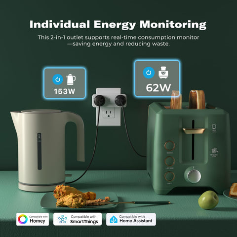 ThirdReality Smart Dual Plug right outlet displaying real-time energy data