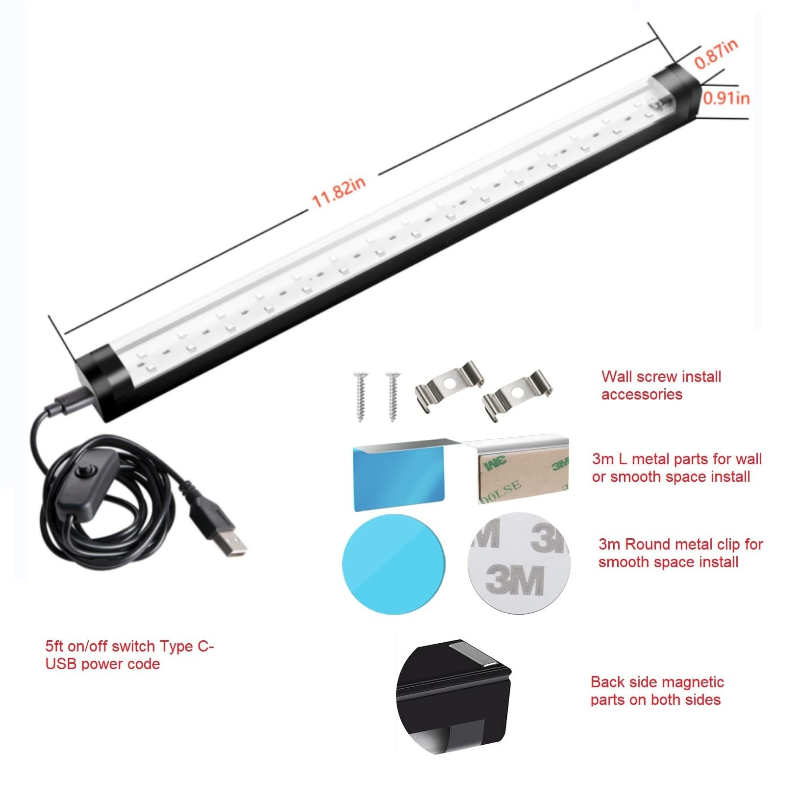 THLIFURE black light bar cabinet screw install for quick setup