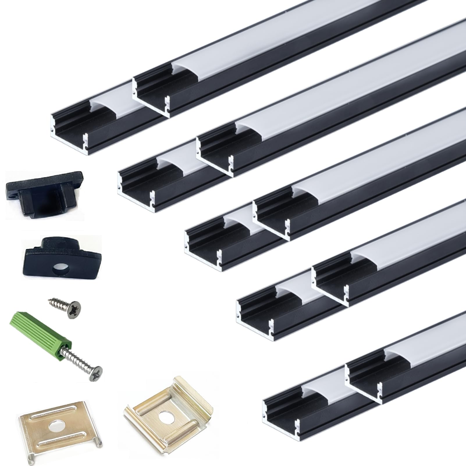 THMOOTHER LED strip in black U-channel diffuser, front view, for smooth lighting