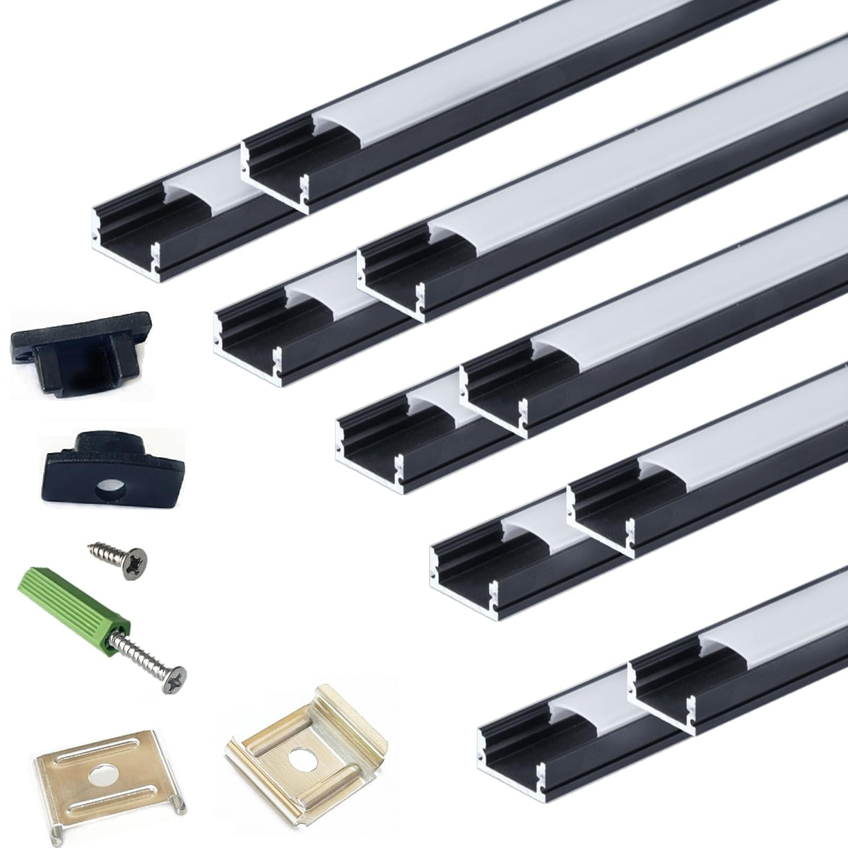 THMOOTHER LED strip in black U-channel diffuser, front view, for smooth lighting