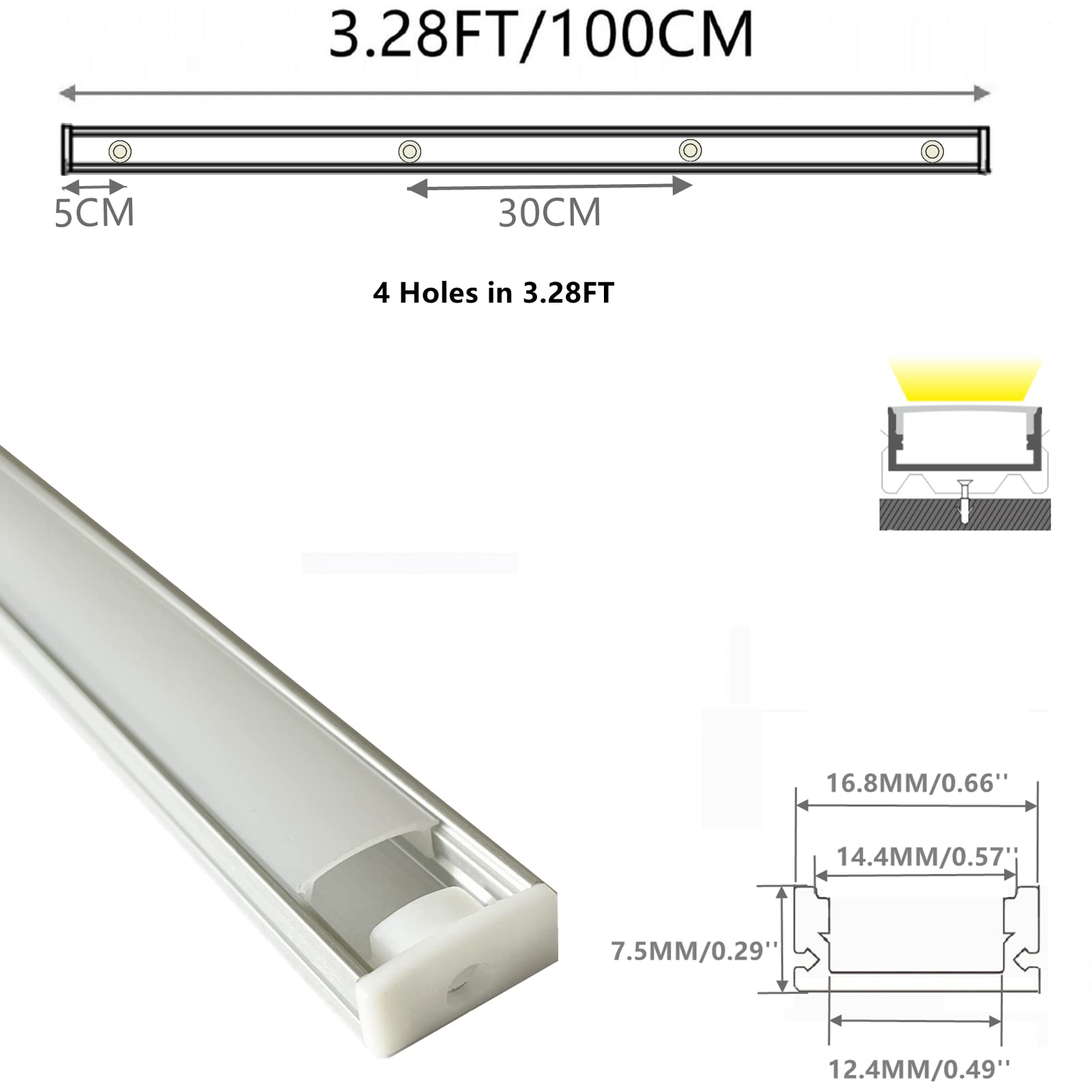 THMOOTHER translucent diffuser snapped into channel for even, dust-protected illumination