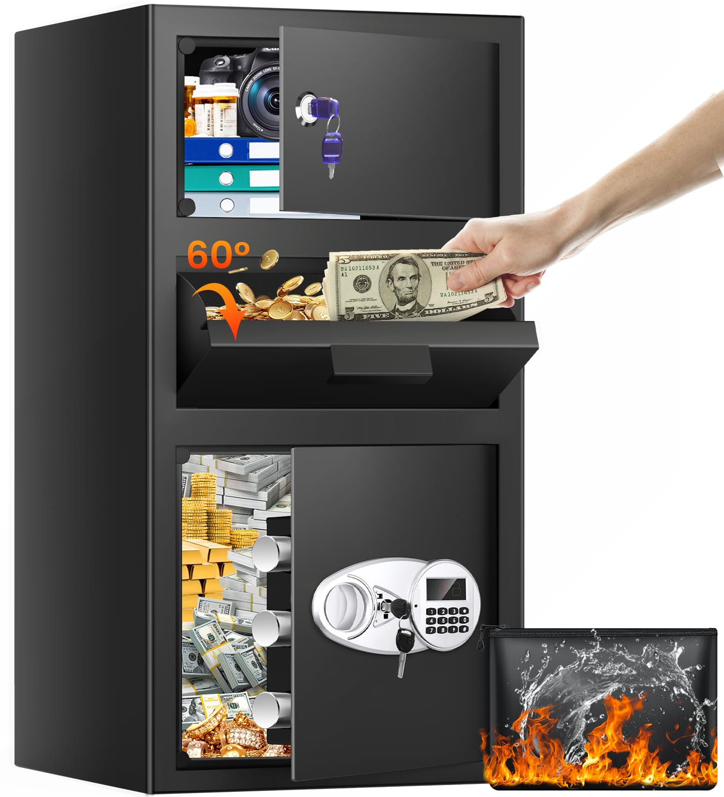 Thmosz 5.6 cu ft depository drop slot enables quick cash drops at a storefront.