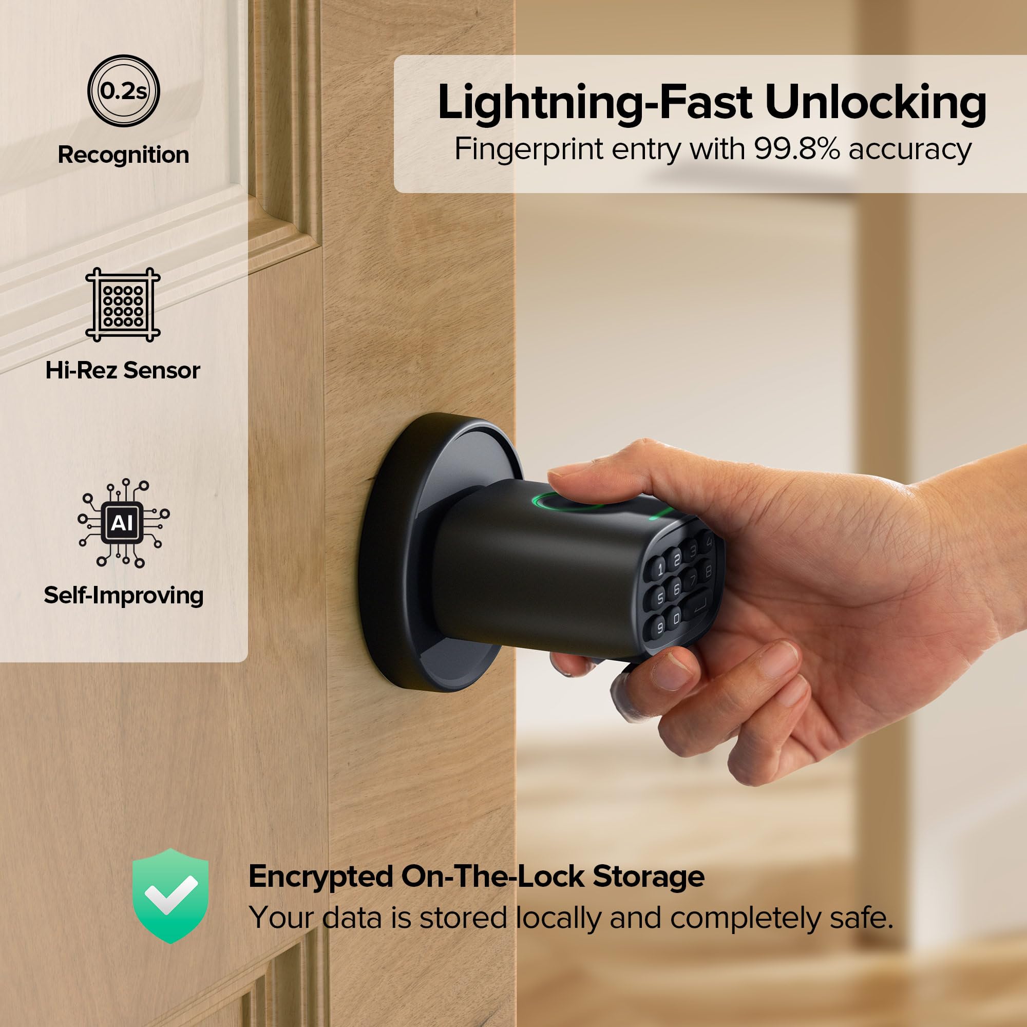 ThorBolt auto-lock function shown on interior door knob.