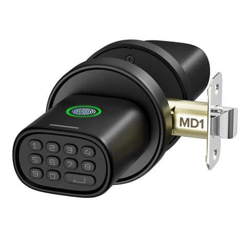 ThorBolt fingerprint reader on a door knob for quick, secure access.