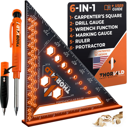 THORVALD 6-in-1 carpenter square open for quick measuring and marking