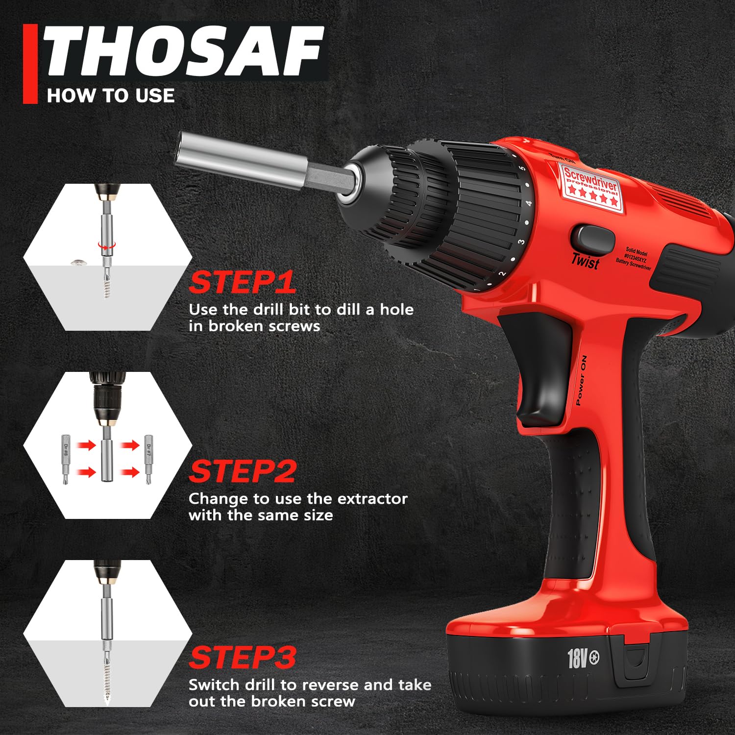 THOSAF kit includes sockets and works with electric drills.