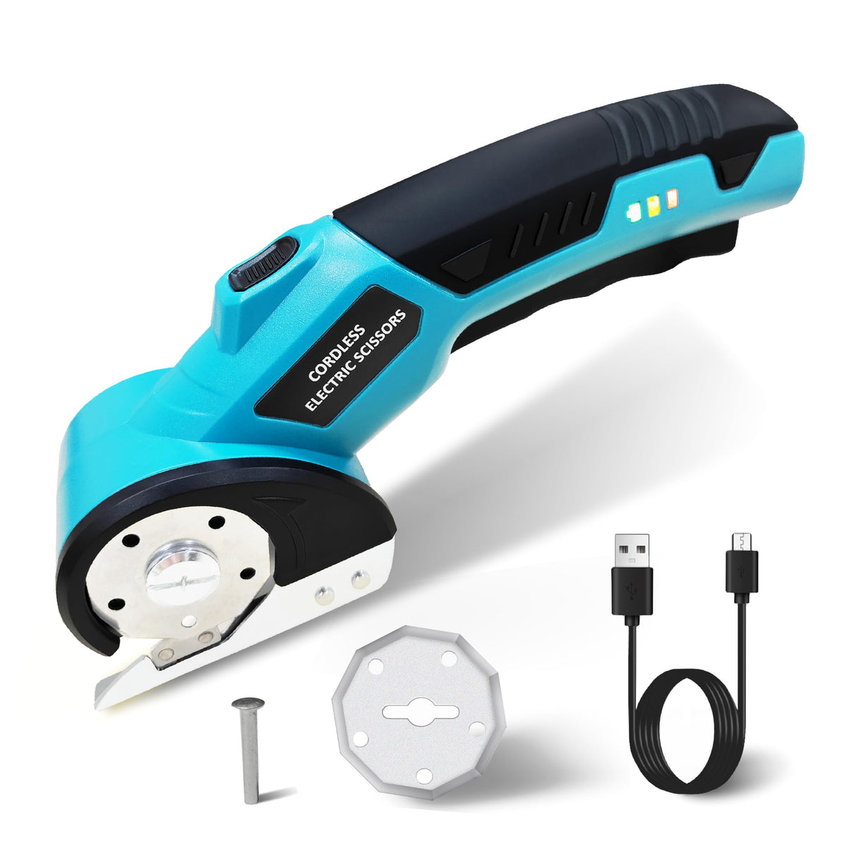 Thougth cordless electric scissors with LED light for precise cuts in dim spaces.