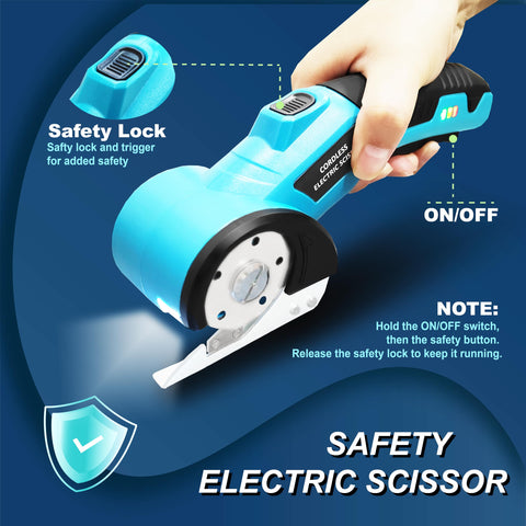 Thougth cordless scissors with safety lock for safe operation during crafting.