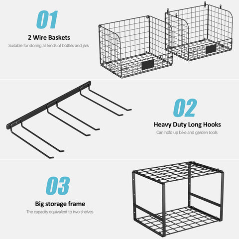 ThreeHio garage tool rack keeps frequently used tools within reach.