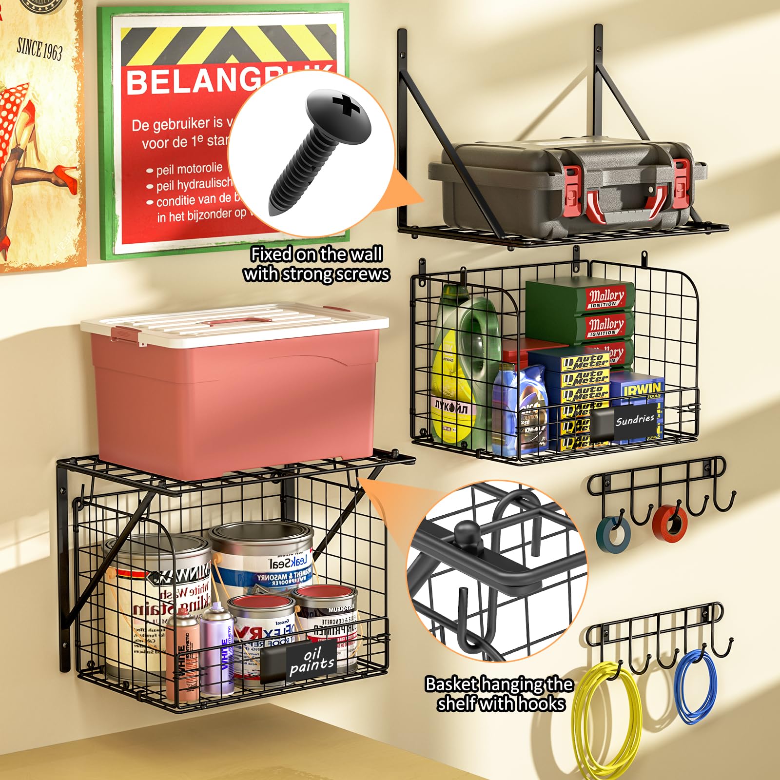 ThreeHio hook racks for keeping tools within reach