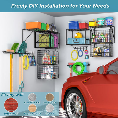 ThreeHio rust-resistant metal shelves with secure wall mounting.