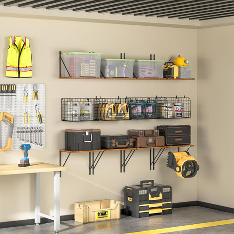 ThreeHio wooden floating shelf doubles as decor and storage.
