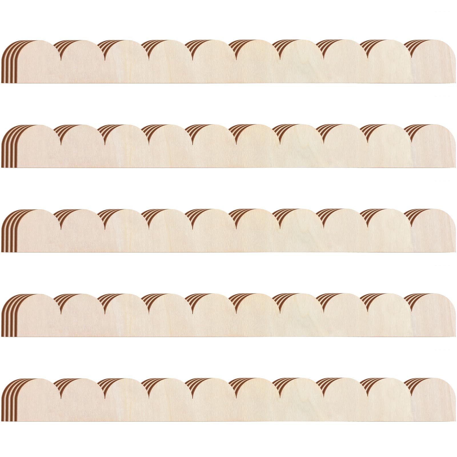 Threehoney scalloped wood trim close-up showing natural grain for DIY projects.