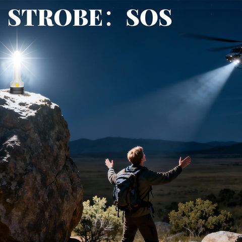 Three-in-one flashlight 360° camp lantern provides ambient light.