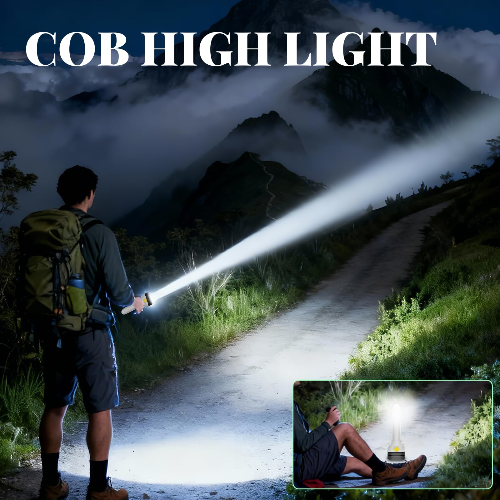 Three-in-one flashlight USB-C rechargeable for easy charging.