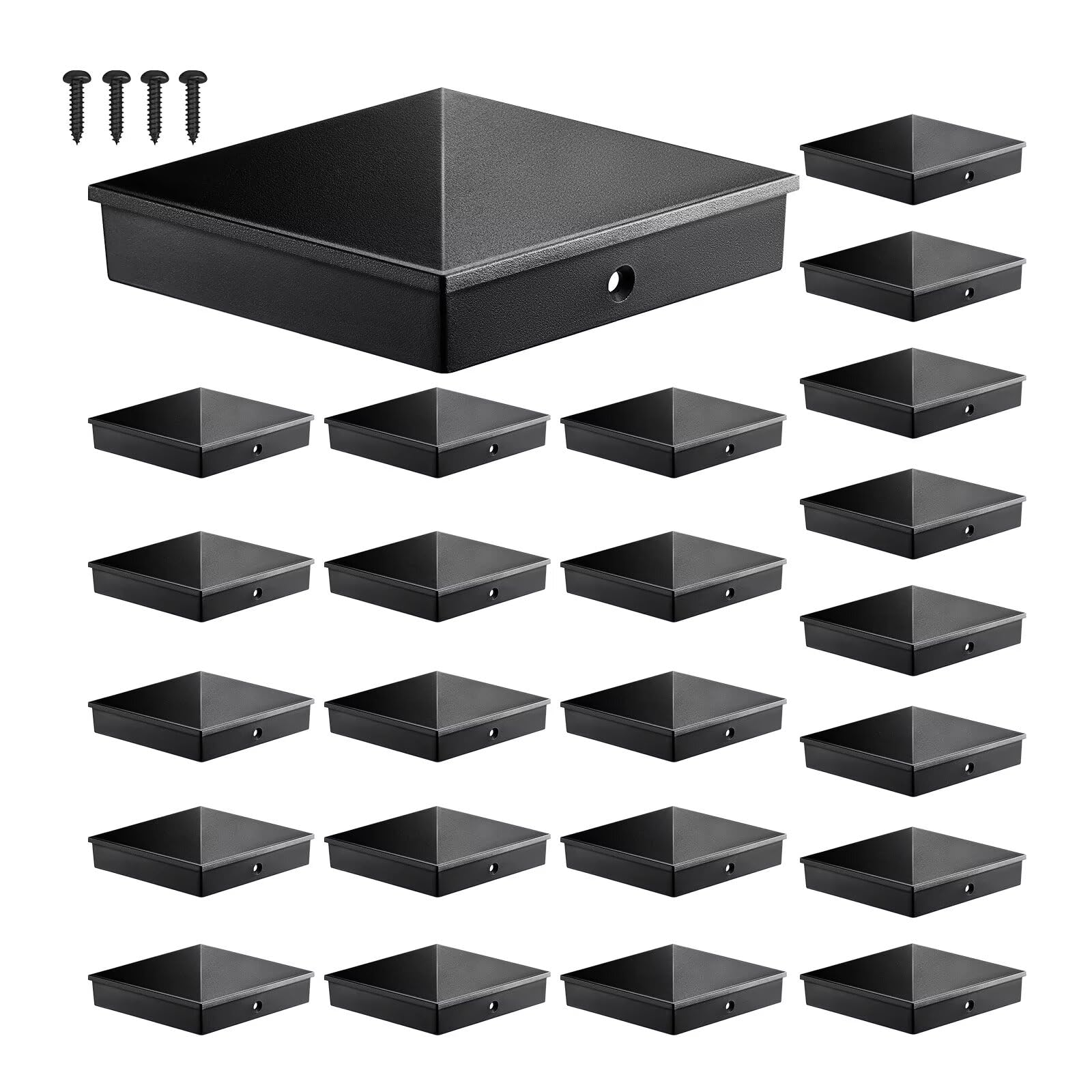 Threekia 4x4 post cap front view with black finish and reinforced edge