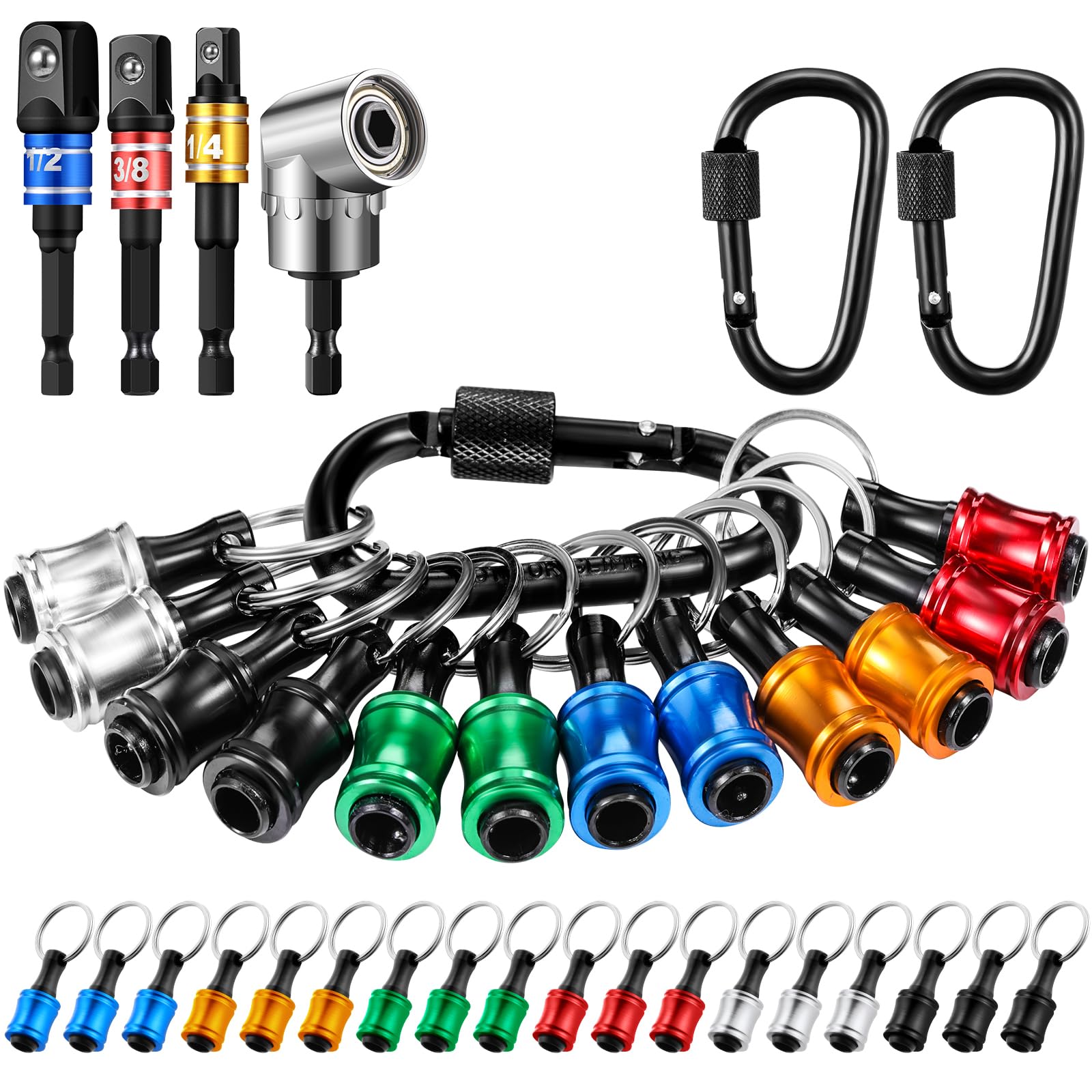 Threlaco 18‑piece bit holder keychain overview for portable organization on the job.