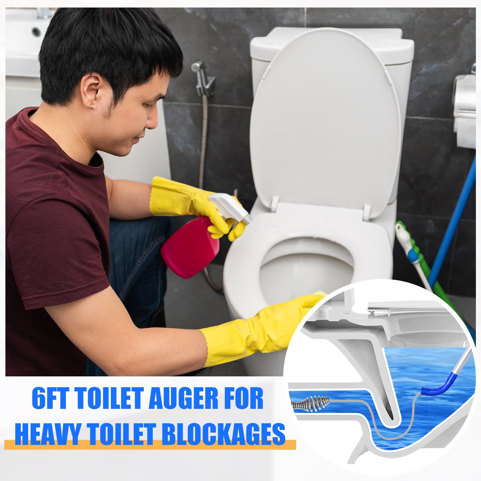 Threlaco silicone bend protects ceramic surfaces during toilet auger use.