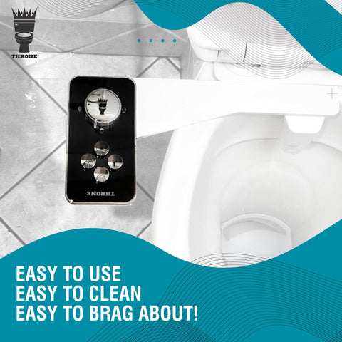 Throne Bidet Attachment dual-nozzle system highlighted for versatile cleansing.