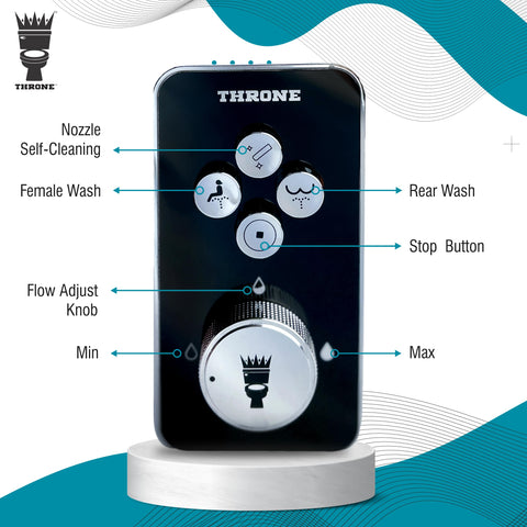 Throne Bidet Attachment rear nozzle close-up for feminine wash option.