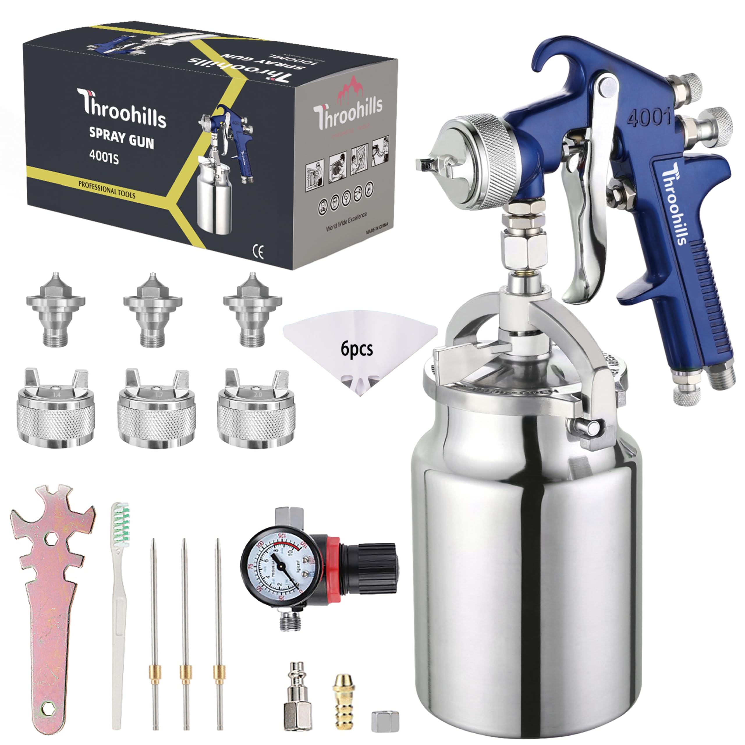 Throohills siphon feed spray gun blue assembly for smooth basecoats and clearcoats