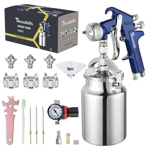 Throohills siphon feed spray gun blue assembly for smooth basecoats and clearcoats
