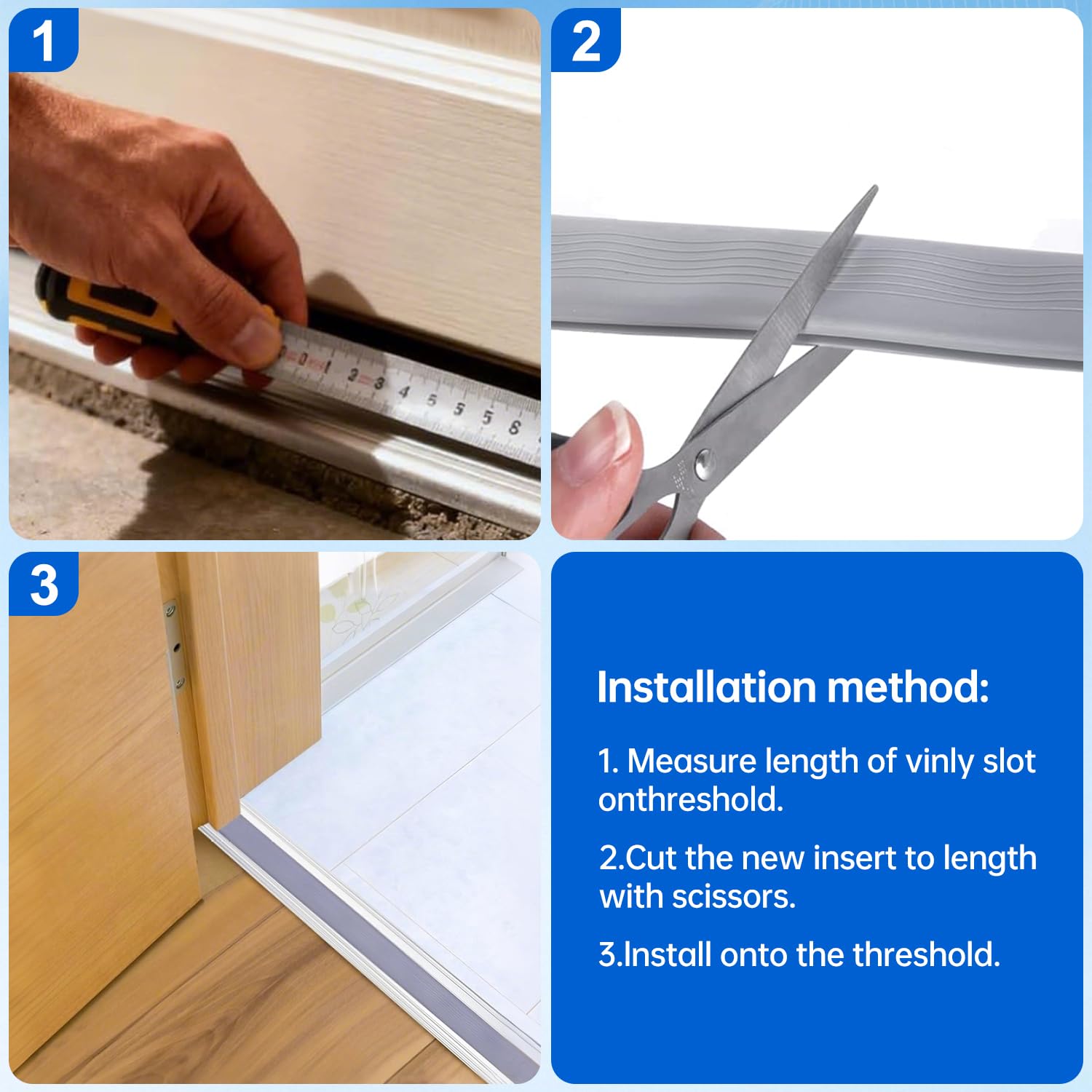 Thrseely universal-fit vinyl insert shown with aluminum threshold