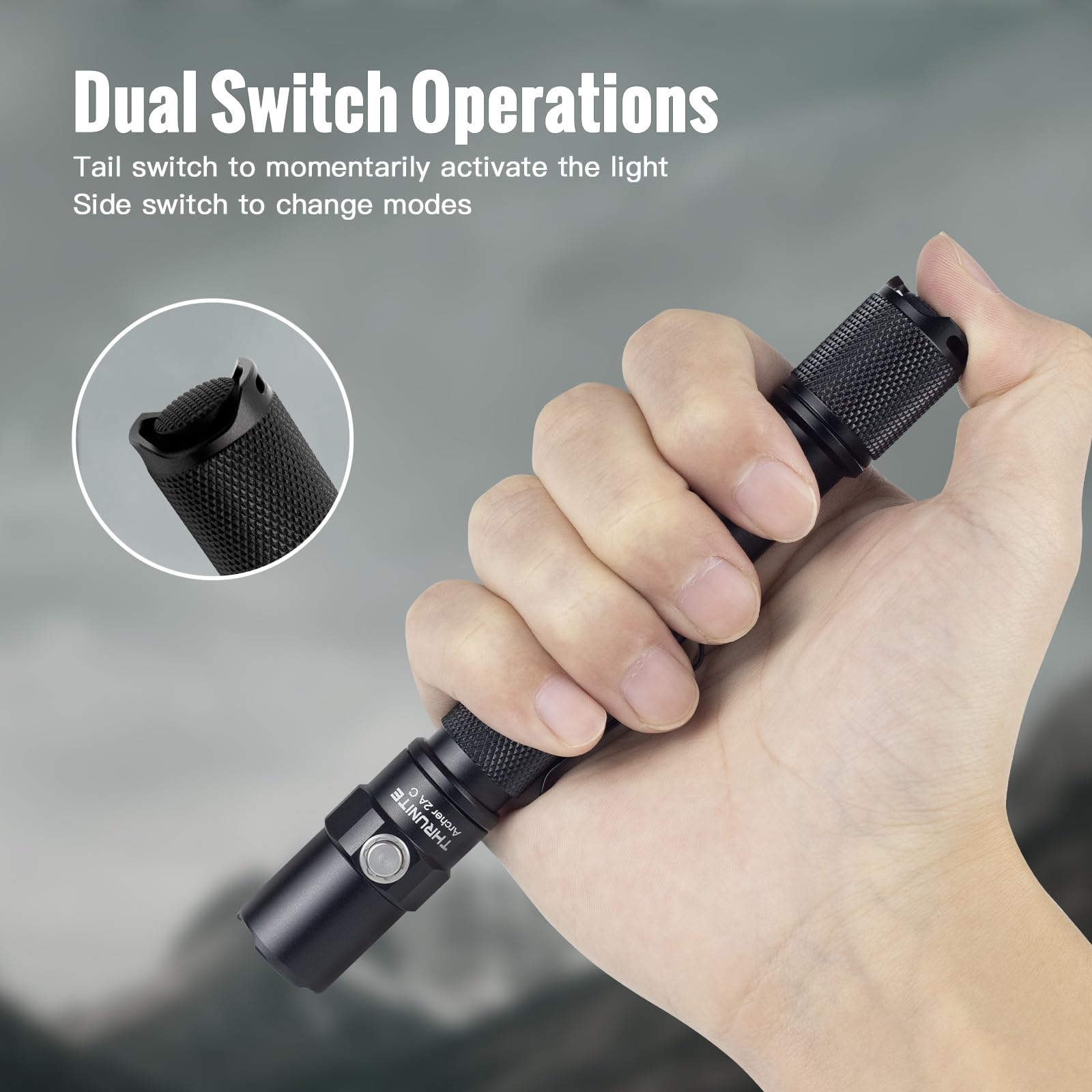 ThruNite Archer 2A C dual button design prevents accidental mode changes.
