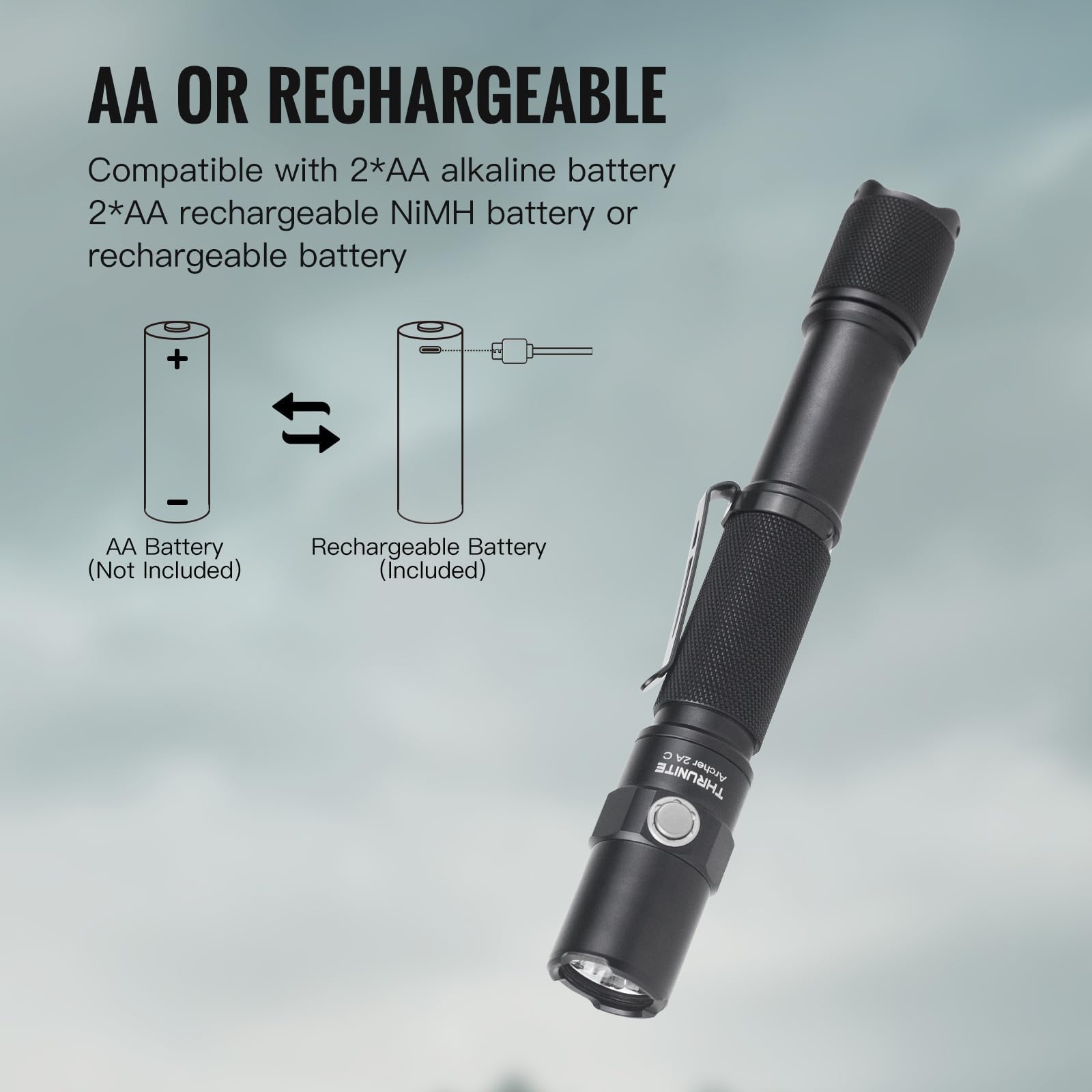 ThruNite Archer 2A C is IPX8 waterproof for wet-weather adventures.