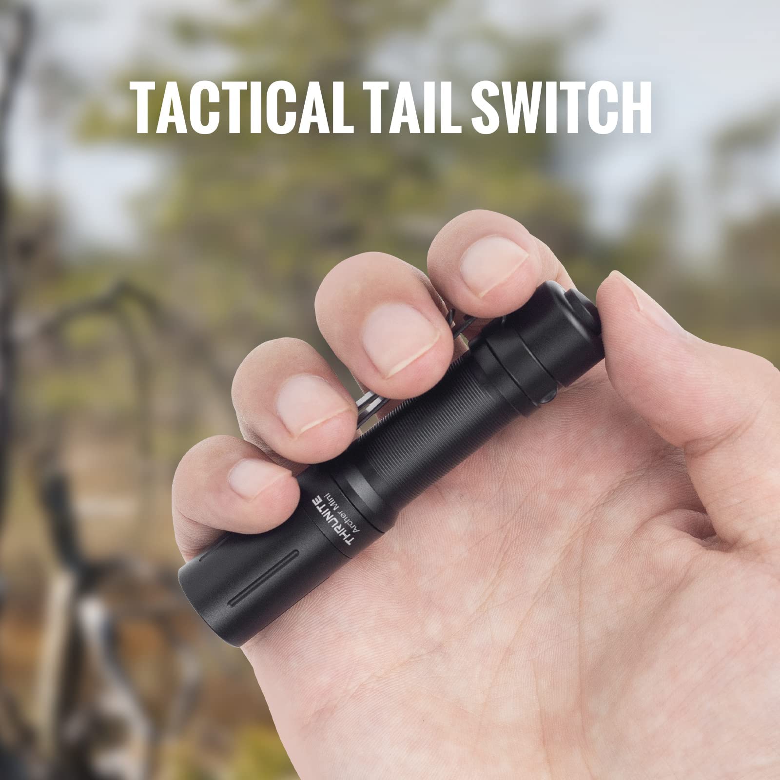 ThruNite Archer Mini tail switch highlighted for quick power control on the go