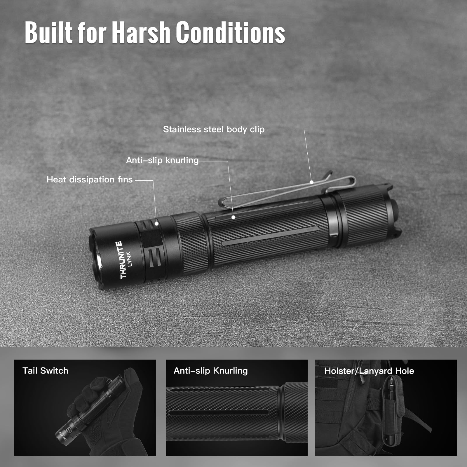 ThruNite Lynx full kit includes battery, USB-C cable, holster, lanyard, and O-rings