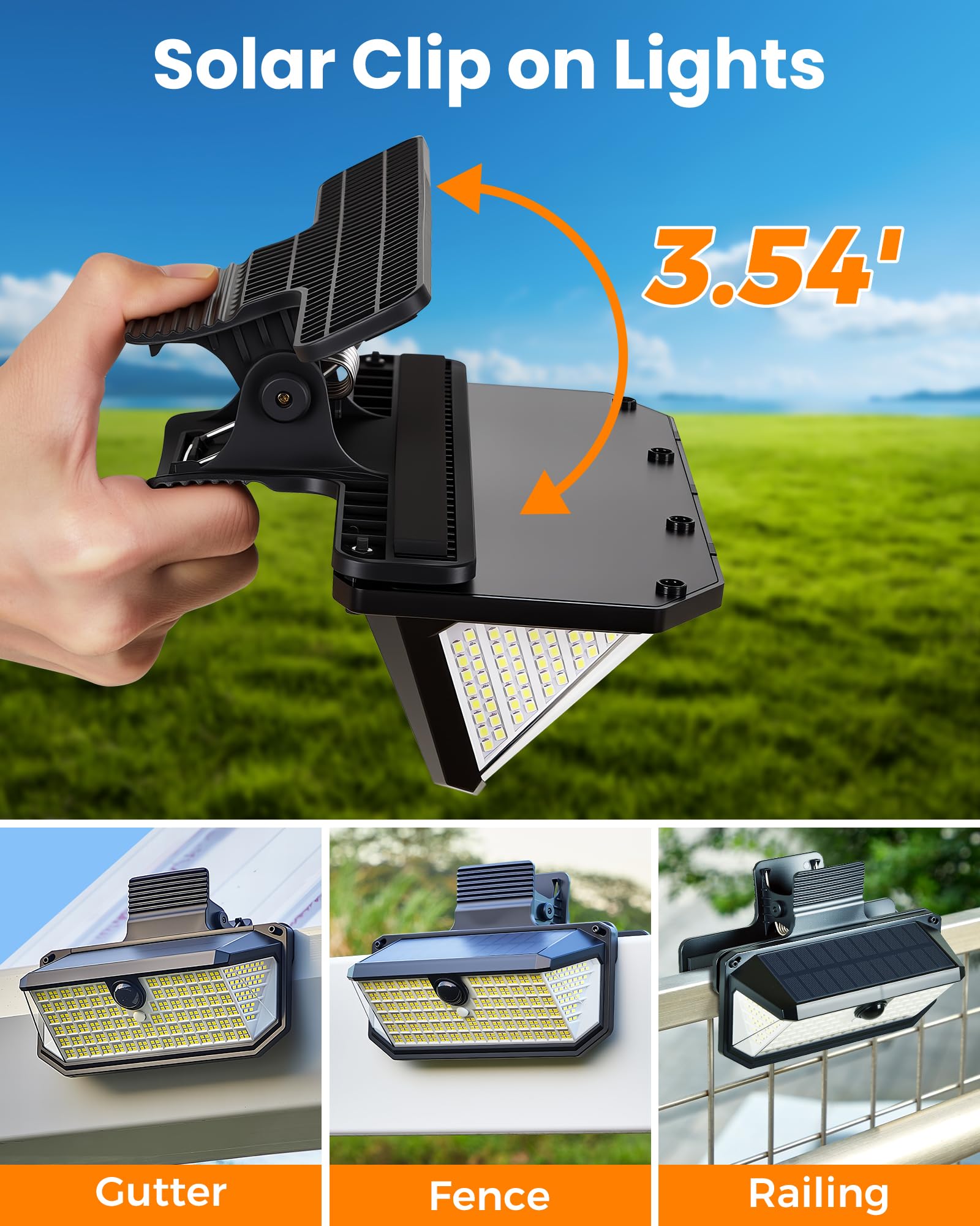 Thumok clip-on solar light with adjustable clip attachment for easy fence mounting