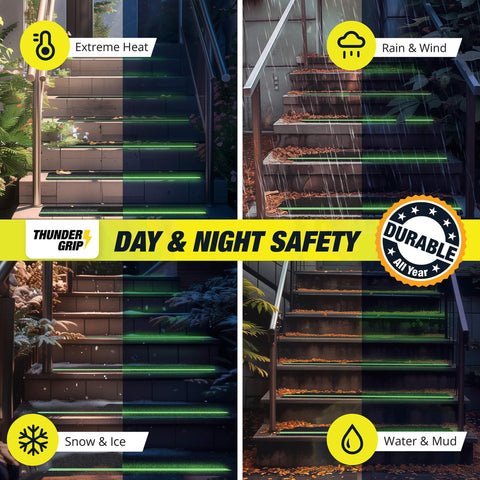 Thunder Grip 15-pack glow stair treads covering multiple outdoor steps