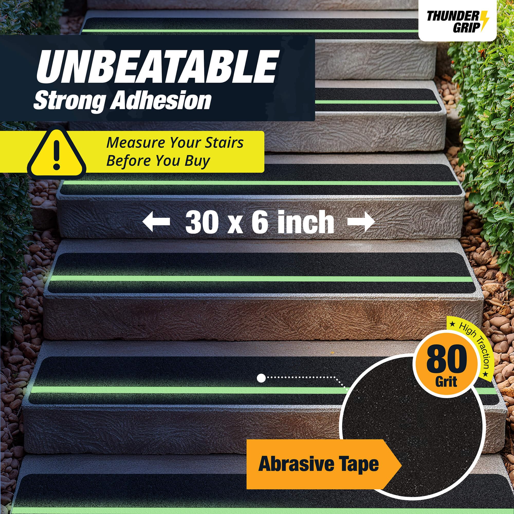 80-grit Thunder Grip stair tape delivering tactile anti-slip grip