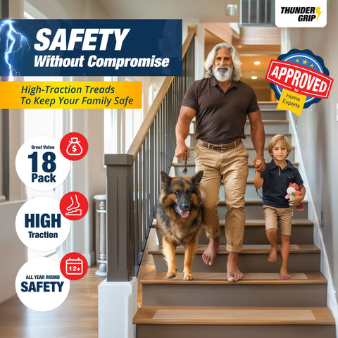 THUNDER GRIP pet-friendly stair treads help pets climb stairs with confidence.