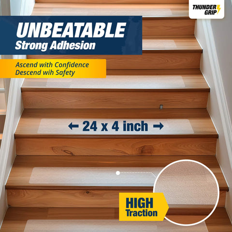 THUNDER GRIP easy-apply treads install quickly without damaging wood.