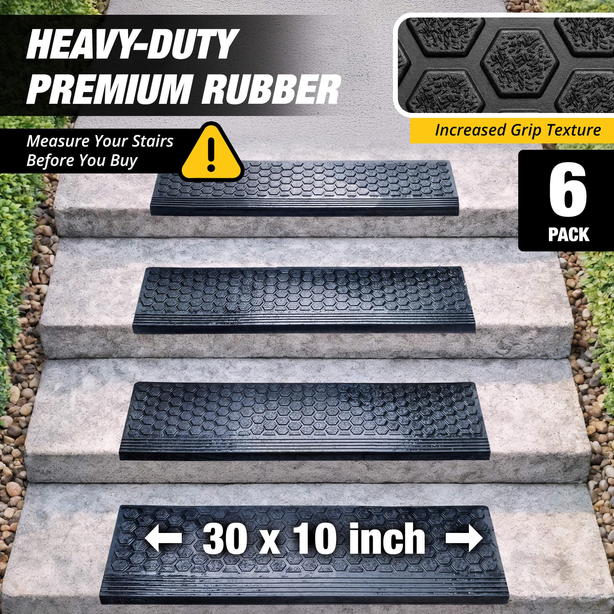 Thunder Grip exterior stair mats resist rain and heat while protecting wood.