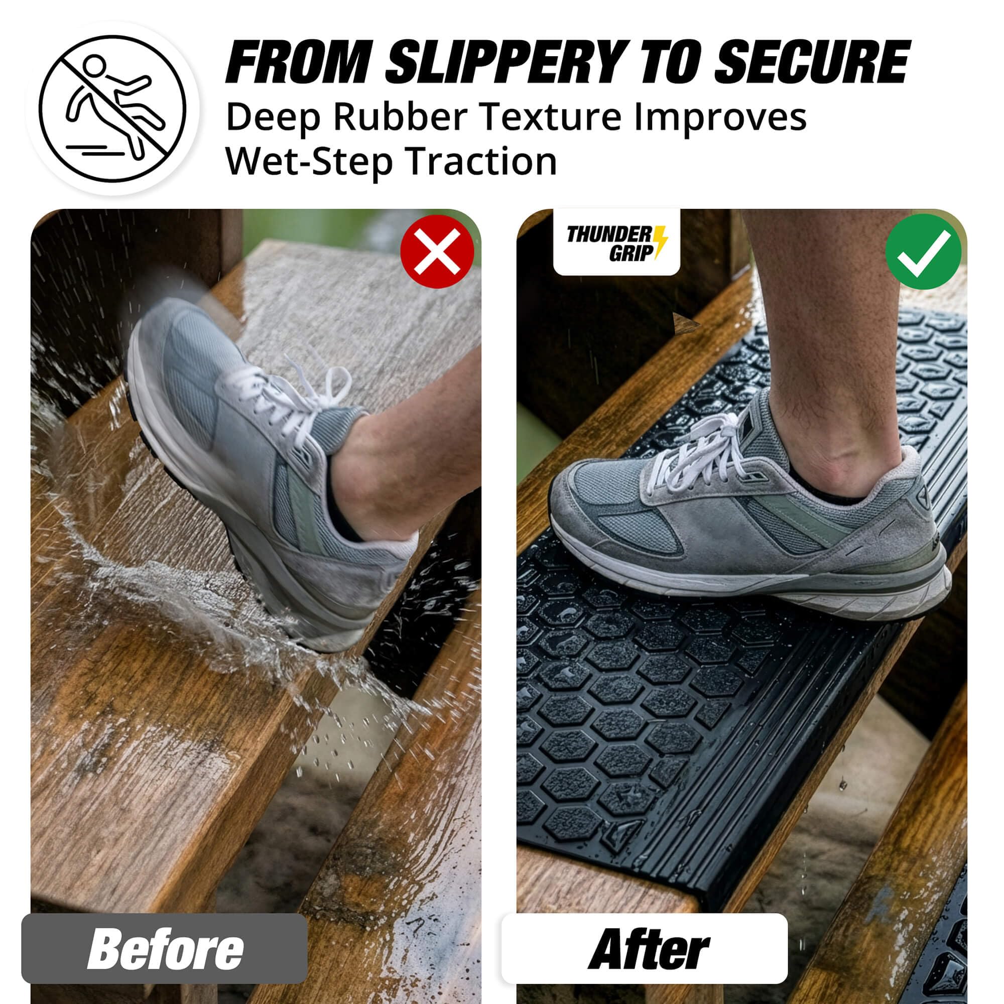 Thunder Grip rubber stair treads 6-pack deliver non-slip safety for entryways.